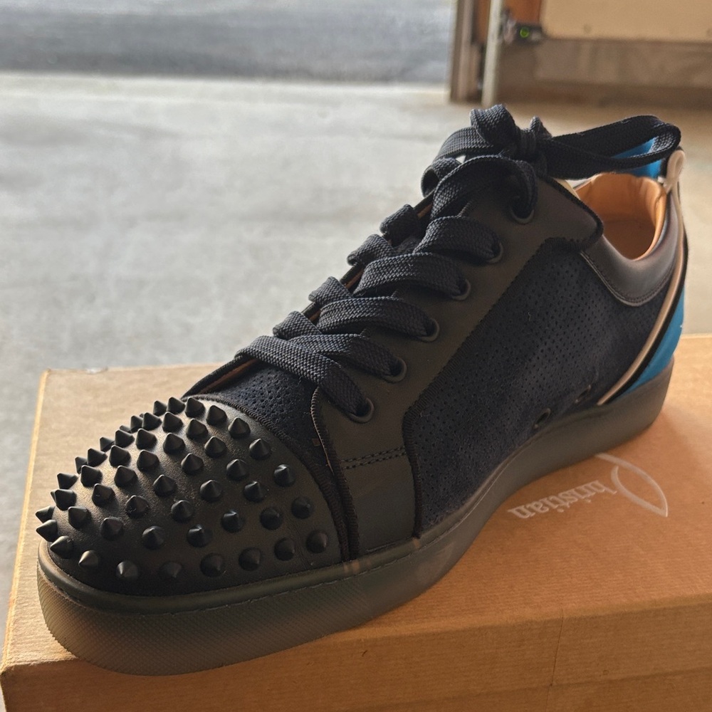 Christian Louboutin Black and Blue Spiked Sneakers